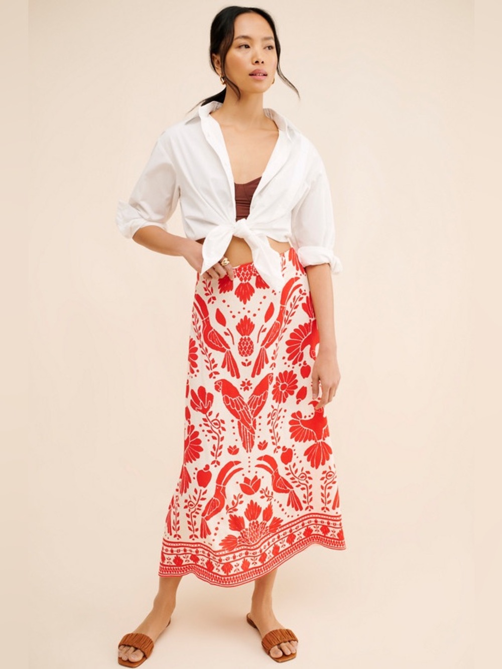 Farm Rio x Anthropologie Tropical Slip Skirt Sz Medium